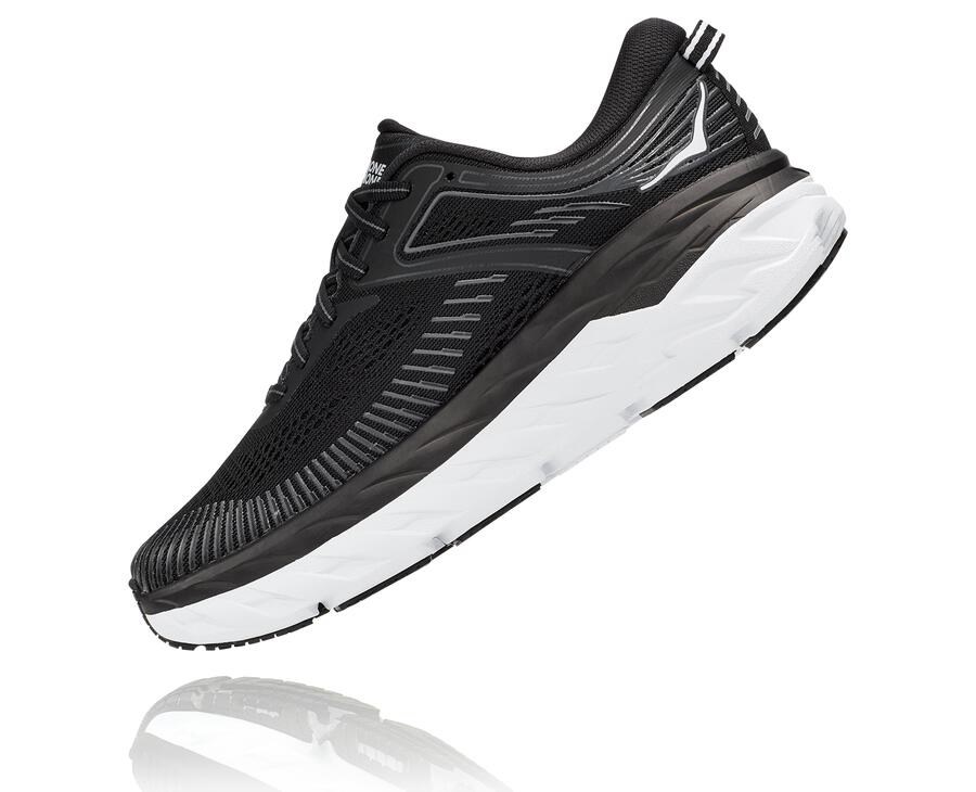 Hoka One One Womens Running Shoes - Bondi 7 - Black/White - HBMI19856